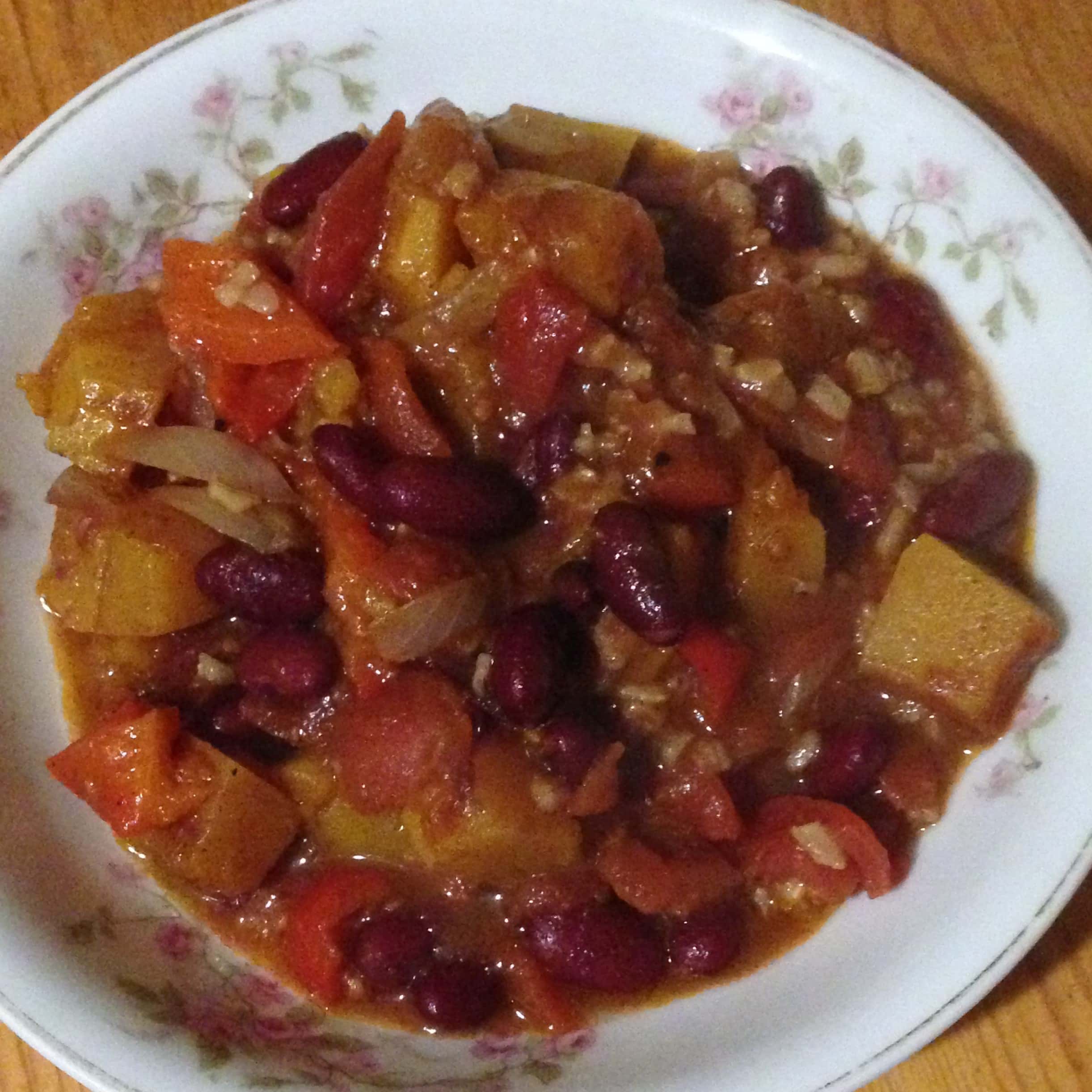 Jamaican Pumpkin & Kidney Bean Dish with Rice & Tomatoes